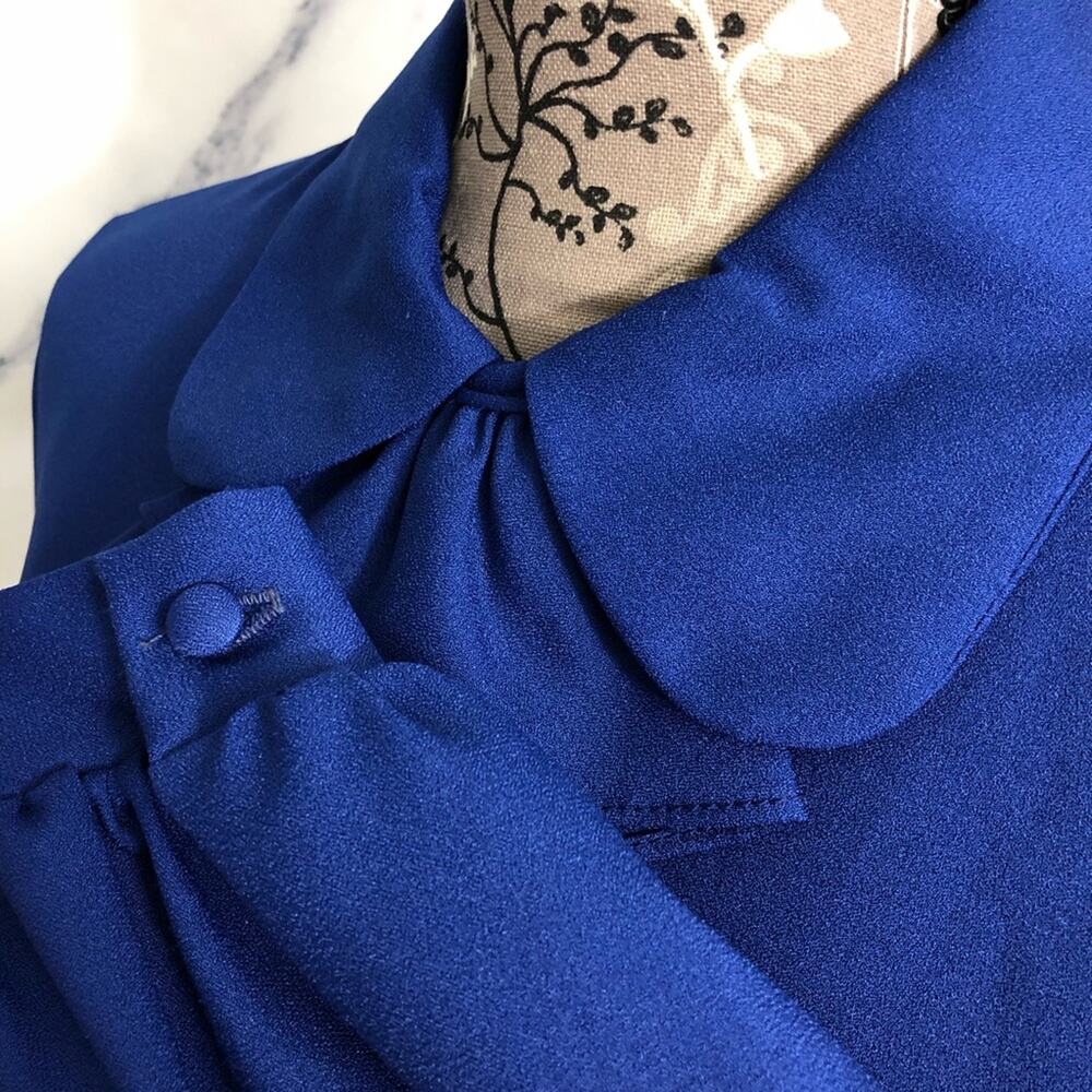 Vintage Dog Ear Collar Union Made Button Down Top Cascade Ruffle Midnight Blue - Picture 4 of 12